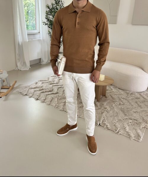 ELEGANCE - LONG SLEEVE POLO CAMEL