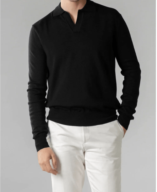 ELEGANCE – LONG SLEEVE POLO BLACK